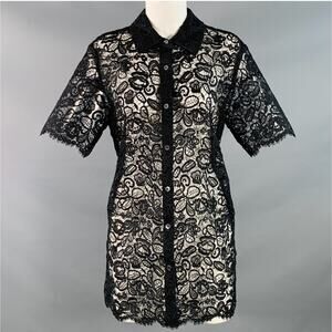 STAUD Size M Black Polyester Lace Button Up Short Sleeve Shirt